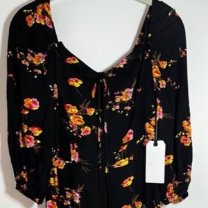 NWT Leith Nordstrom Women's Black Floral Dress Size Small